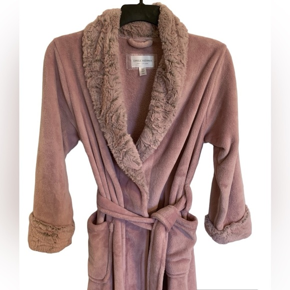 Carole Hockman robe luxurious wrap mauve faux fur size medium patch pockets NWOT - Picture 10 of 16